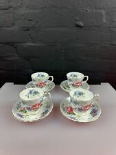 4 x Crown Staffordshire Floral Gilt Tea Cups and Saucers Set