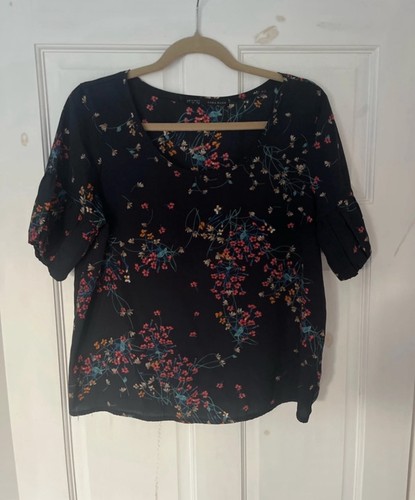 Navy floral loose fit top - , zara