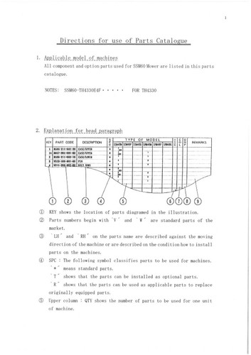 Iseki mower ssm60 parts manual - mower,