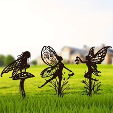Metal Flower Fairies Ornament Fairy Sculpture Garden Decor Outdoor Statue Stake