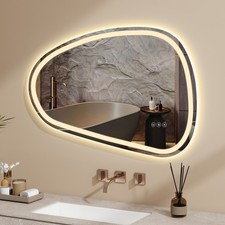 Pebble Shaped LED Demister Bathroom Mirror Illuminated Wall Mounted Touch Sensor
