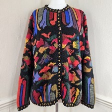 Juanita Vintage 100% Alpaca Wool Cardigan Hand Knit Peruvian Colourful Up To 16