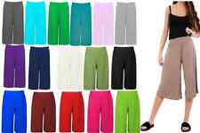 WOMENS 3/4 ELASTICATED CULOTTES LADIES WIDE LEG STRETCH SHORTS PALAZZO PLUS SIZE