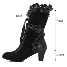 Women Victorian Boots Lace up High Heel Bootie Ruffle Princess Cosplay Shoes