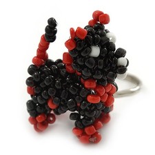 Black/ Red Glass Bead Scottie Dog Keyring/ Bag Charm - 8cm Length