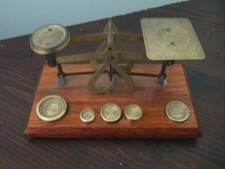 Vintage Brass Desk Postal Scales & Weights in Working Order Made in England