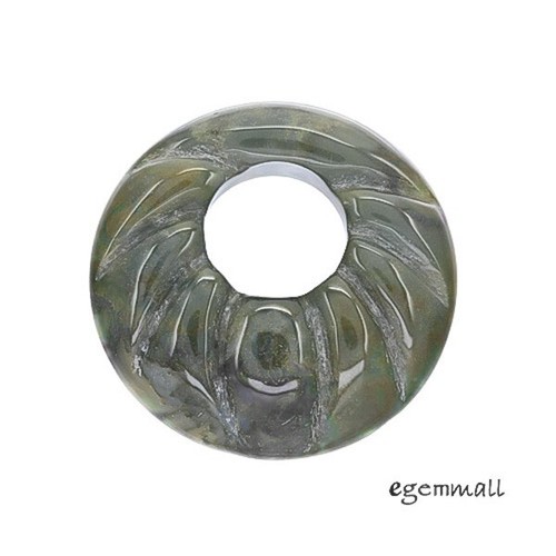 Large moss agate carved donut - agate,