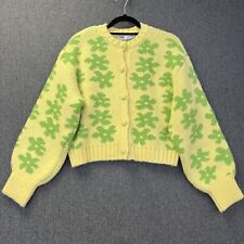 ZARA cardigan yellow green Floral Retro Pop Flower Chunky Knit Sweater small