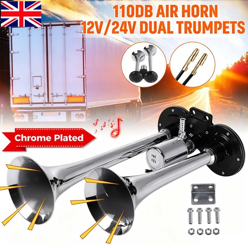 12v 24v twin air horn - 12v, chrome