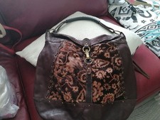PERCHE LADIES SUPERSOFT BROWN LEATHER BOHO ETHNIC PONYHAIR, STUDDED LARGE BAG