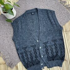 90s Vintage Grandad Knit Vest Large Wool Gilet Jumper Grey Men Winter Cardigan