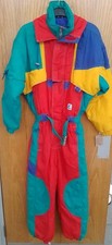 Womens Vintage K-Way 1980s Snow Suit Neon UK Size 6 Retro Skiing 