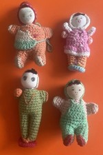 4 Vintage Retro 50-70s Amigurumi Crochet Miniature Dolls Babies Knitted Figures 