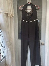 Lipsy Black Crystal Detail Halter Neck Jumpsuit Size 12