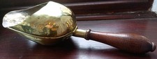 Antique c19th Georgian Brass Grain Food Scoop Ebonised Wood Handle Coal Shovel