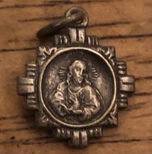 Vintage Religious Pendant Sacred Heart of Jesus Virgin Mary And Child Italy