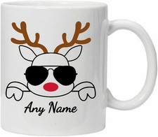 Personalised Reindeer Mug Custom Name Cup 5 Designs Christmas Secret Santa Gift