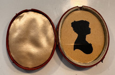 Antique  Picture  Miniature Portrait   silhouette lady Victorian Leather Case