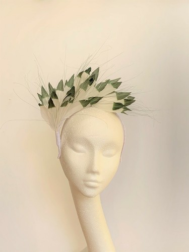 White green teal feather - white,