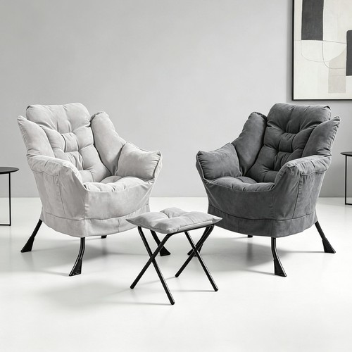 Grey lazy chair - with, footstool