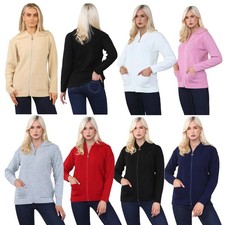 Women Cardigan Full Zip Ladies Diamond Cable Knitted Collared Pocket Warm Jumper