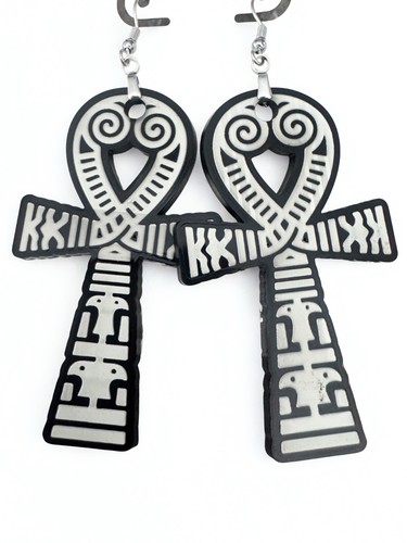 Ankh statement earrings - earrings, black