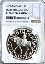 1977 Silver Proof NGC PF68 Silver Jubilee 25p Coin Crown Sterling Silver .925