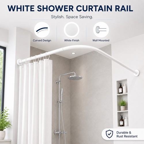White shower curtain rail pole - white,