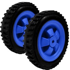 pair of blue fishing trolley / sack truck wheels 146mm wide  - 12mm bore hole