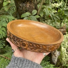 Vintage Offering Dish Ornate Hand Carved Wooden Bowl Wiccan Ritual Alter Plate