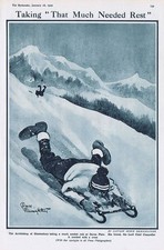 BRUCE BAIRNSFATHER Archbishop of Canterbury at Davos Platz - Comic Print 1922