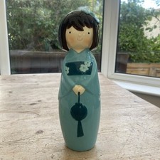 Japanese Hand Painted Ceramic Kokeshi Doll Geisha Lady Hostess Figurine Ornament