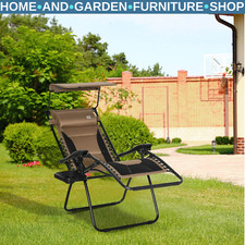 Sun Lounger Zero Gravity Reclining Chair w/ Shade Cover & Cup Holder Brown