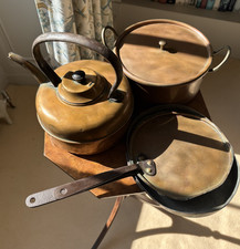 Antique copper pot, pan, kettle and lid
