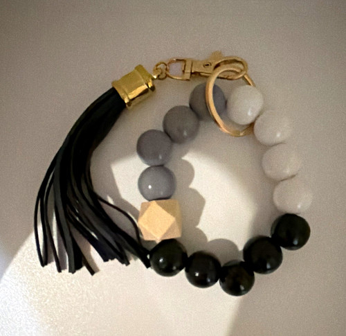 Beaded plastic circle key ring - beaded,