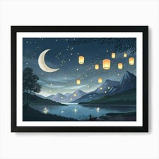 Lanterns In The Sky Art Print Framed Wall Art Poster Canvas Print Picture
