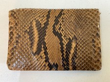 VINTAGE GENUINE LEATHER BROWN & BLACK PYTHON SKIN BI-FOLD WALLET 1950s 6.5” x4”