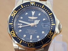 Ladies Gold Bracelet Swiss Invicta 200m Pro Diver 8943 Black Date Watch