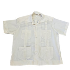 Vintage Guayabera Shirt Yucatan Mexico Size 2XL Yellow Cuban 4 Pockets