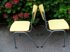 Pair - Vintage Formica & Steel Yellow Stacking Dining Chairs Full size 60s/70s