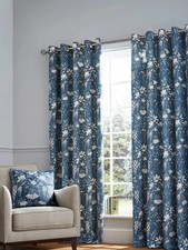 Laura Ashley Blue Seaspray Parterre Lined Eyelet Curtains W168 Drop182cm