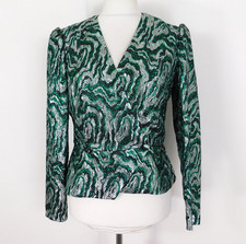 Vintage Gina Bacconi Green Silver Metallic Wrap Blouse Size 14 Vintage 1980s 
