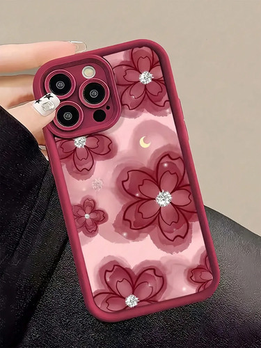 Wine red floral iphone - red, case