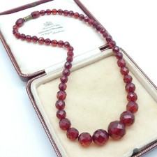 Vintage Art Deco Cherry Amber Bakelite Beaded Necklace Beads