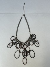 Awesome Vintage Metal Chain Necklace with Brown Plastic Hoops Loops, 1980s 1990s