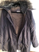 Topshop Parka Size 8 Grey With Fur Hood
