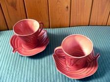 Pair of 1950s Carlton Ware Australian Pattern  Brown Leaf Pattern Cups & Saucers