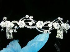 Bridal Crystal Silver Plated made with Swarovski Crystal Pearls Tiara Prom /044