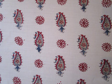 Persian Paisley Titley & Marr Blue Red On Milk white Linen Blend Fabric 48"+ 51W