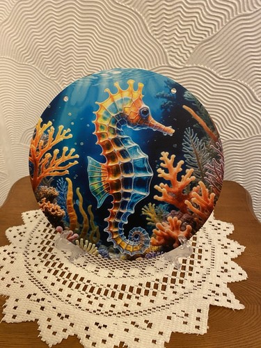 Wooden seahorse plate sign - seahorse, plate/sign
